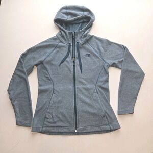 The North Face Womens Hoodie Blue Striped Long Sleeve Full Zip Teal Logo Small
